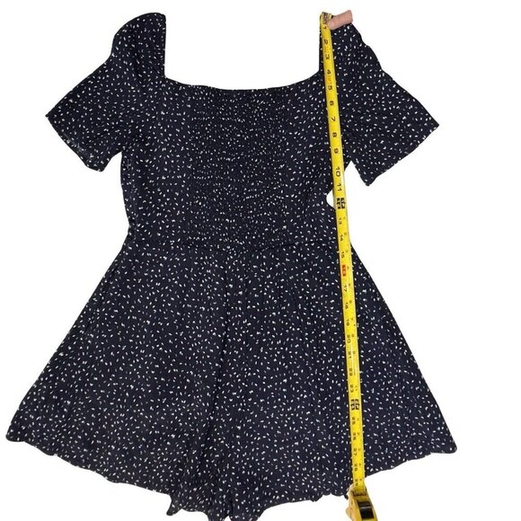 LIRA Navy White Grn Print Romper Women Small Cross Over Top Smocked Slinky Sexy - Picture 13 of 13